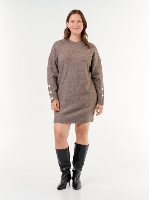 Vestido de malha com mangas abotoadas - Kiabi