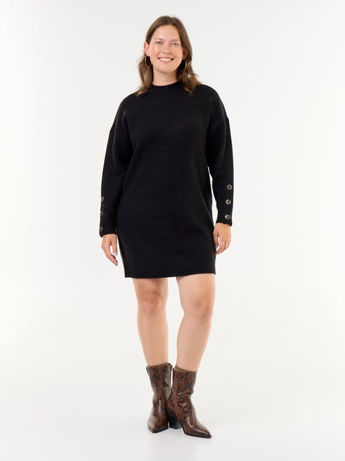 Vestido de malha com mangas abotoadas - Kiabi