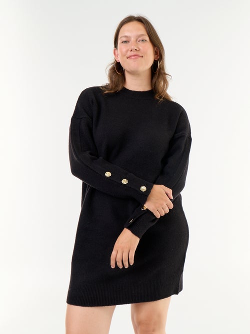 Vestido de malha com mangas abotoadas - Kiabi