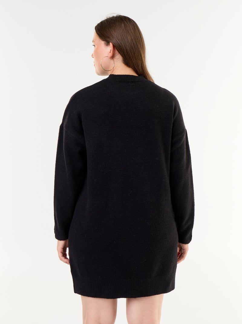 Vestido de malha com mangas abotoadas Preto - Kiabi