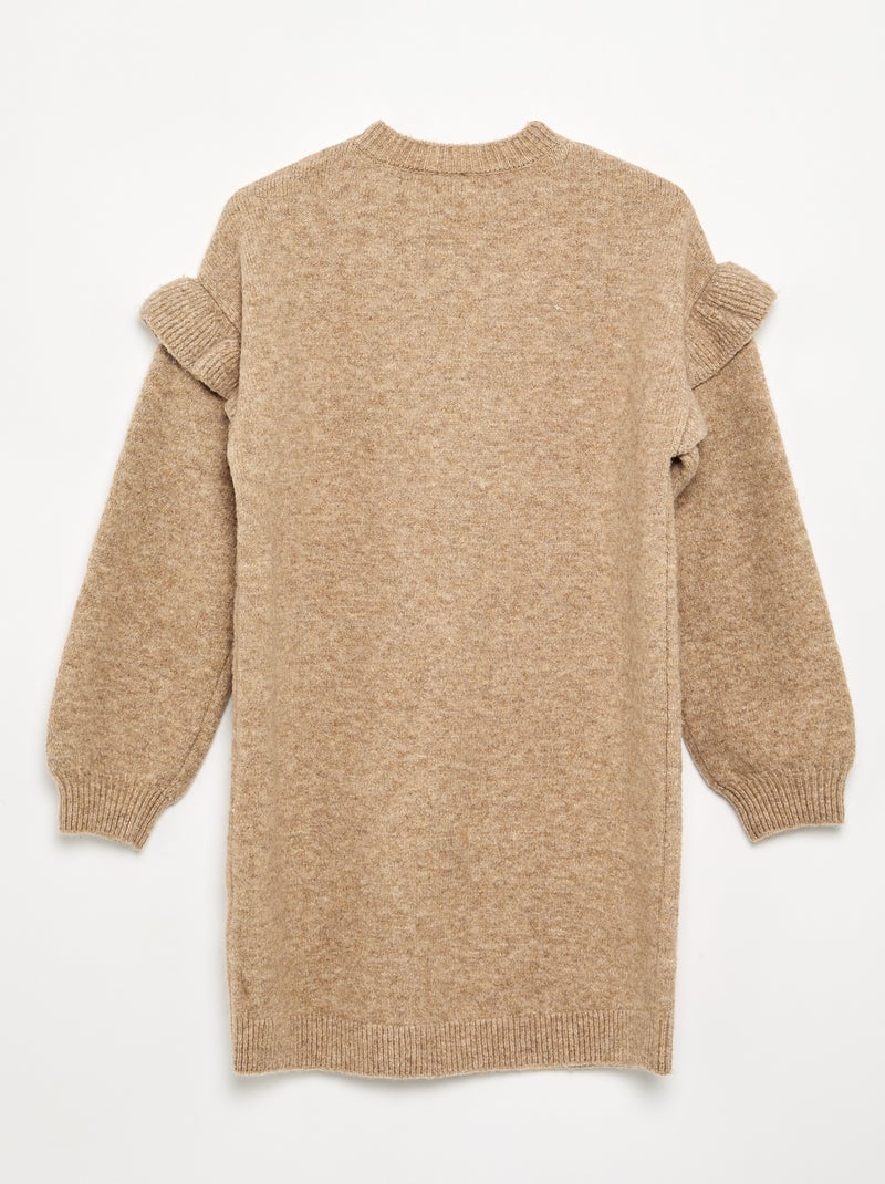 Vestido de malha com ombros com folhos Bege - Kiabi