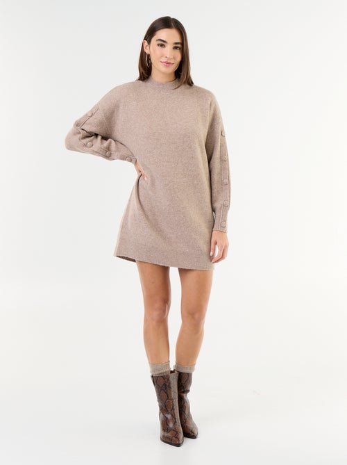 Vestido de malha curto com mangas abotoadas - Kiabi