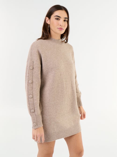 Vestido de malha curto com mangas abotoadas - Kiabi