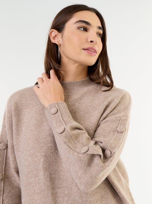 Vestido de malha curto com mangas abotoadas - Kiabi