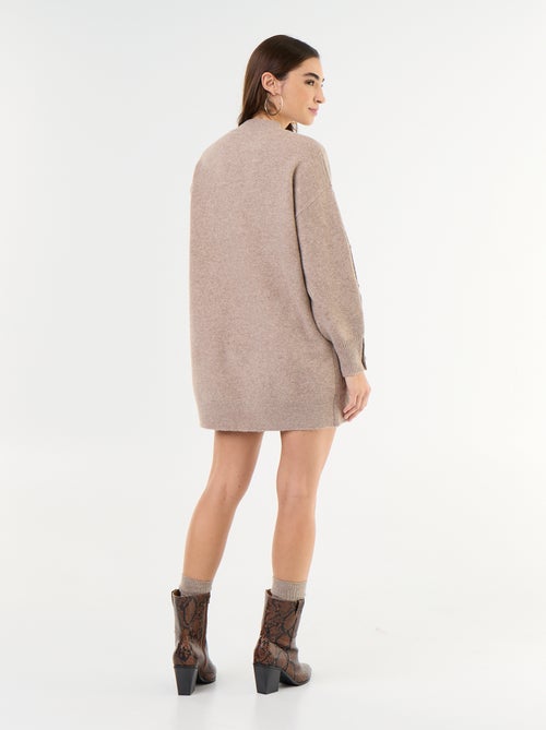 Vestido de malha curto com mangas abotoadas - Kiabi