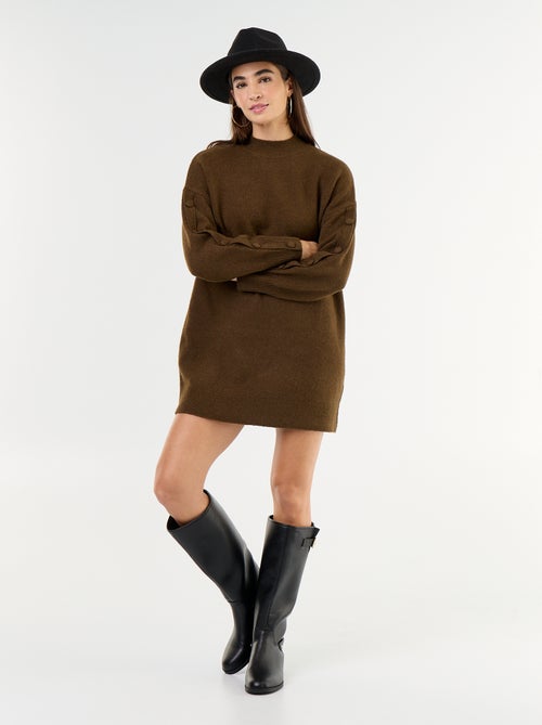 Vestido de malha curto com mangas abotoadas - Kiabi