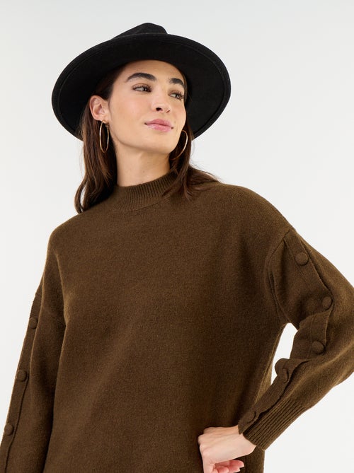 Vestido de malha curto com mangas abotoadas - Kiabi