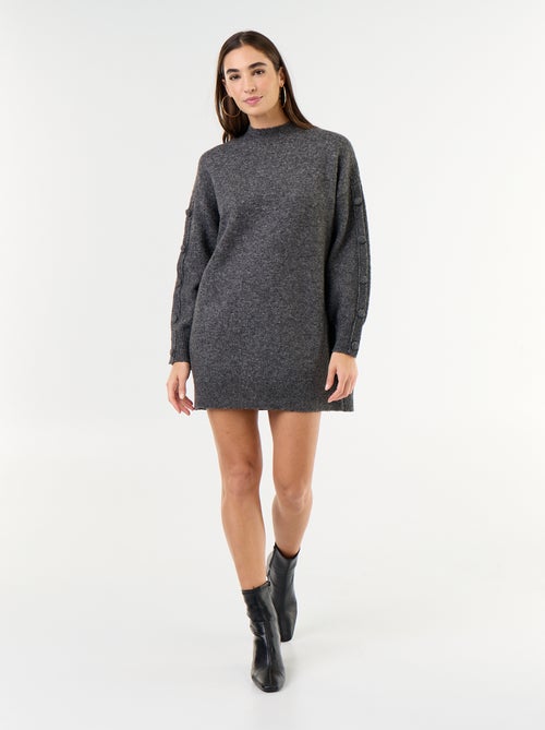 Vestido de malha curto com mangas abotoadas - Kiabi