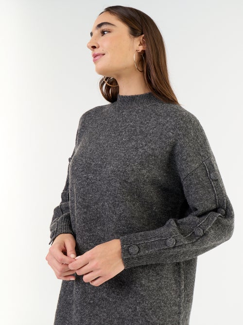 Vestido de malha curto com mangas abotoadas - Kiabi