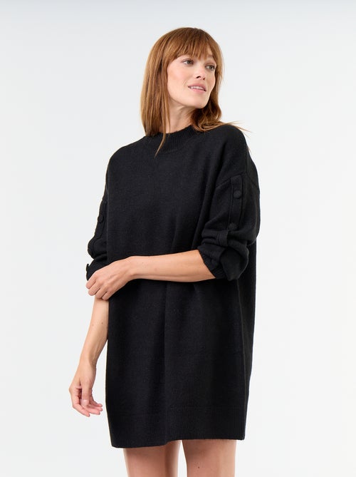 Vestido de malha curto com mangas abotoadas - Kiabi