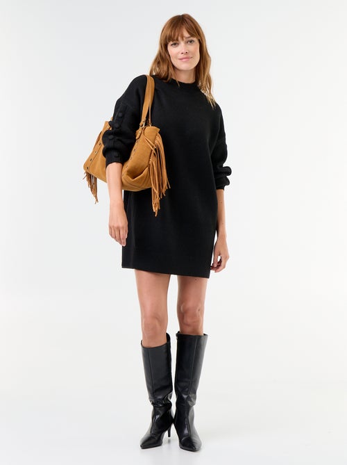 Vestido de malha curto com mangas abotoadas - Kiabi