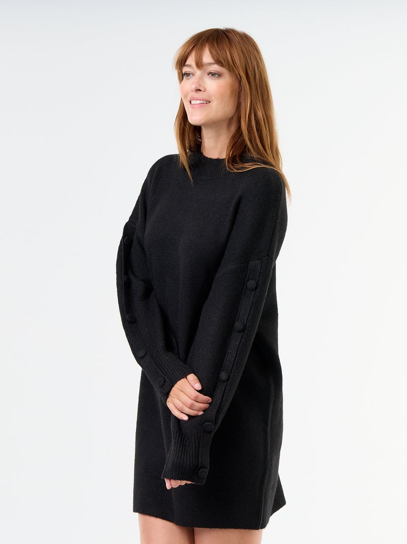 Vestido de malha curto com mangas abotoadas Preto - Kiabi