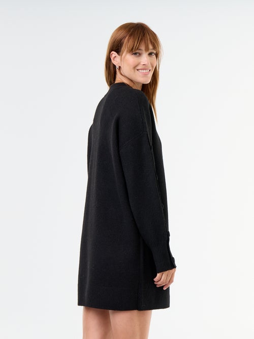 Vestido de malha curto com mangas abotoadas - Kiabi