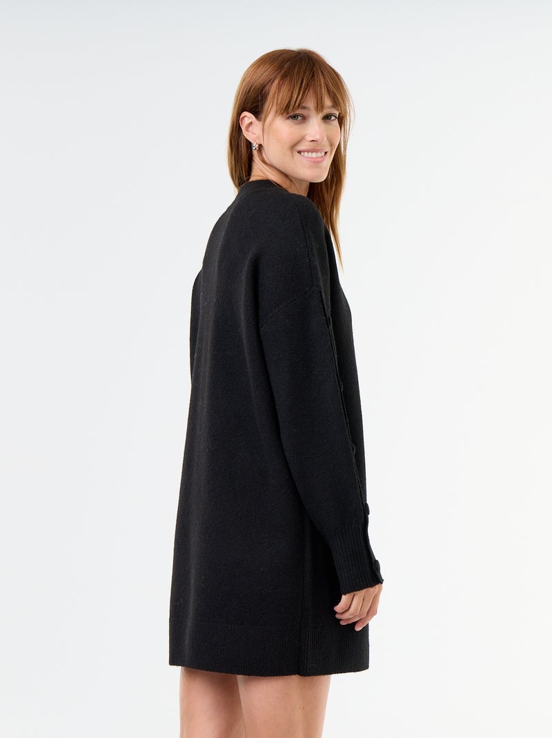 Vestido de malha curto com mangas abotoadas Preto - Kiabi