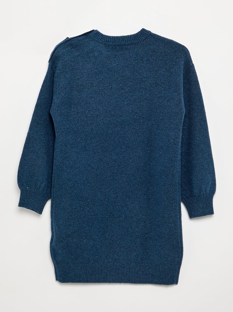 Vestido de malha de manga comprida e gola abotoada Azul - Kiabi
