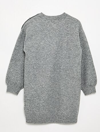 Vestido de malha de manga comprida e gola com botões
