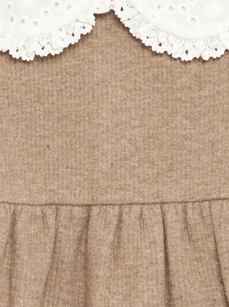 Vestido de malha e de manga comprida Bege - Kiabi