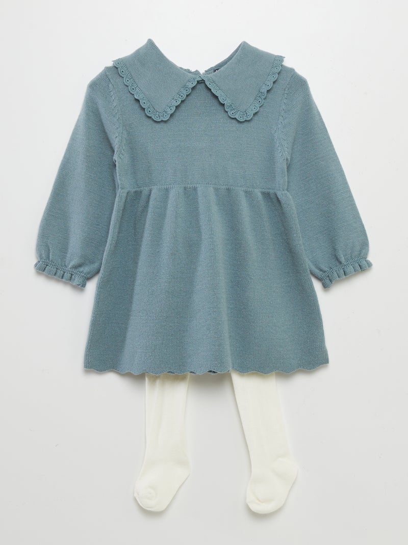 Vestido de malha fina + collants - 2 peças AZUL - Kiabi