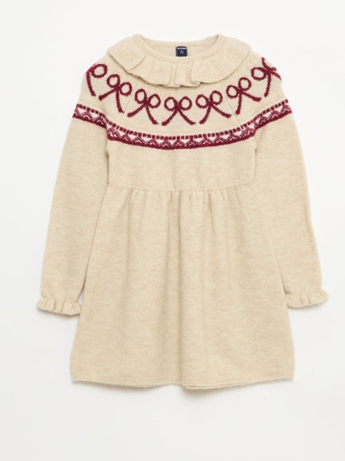 Vestido de malha fofa 'Natal' com gola babados - Kiabi