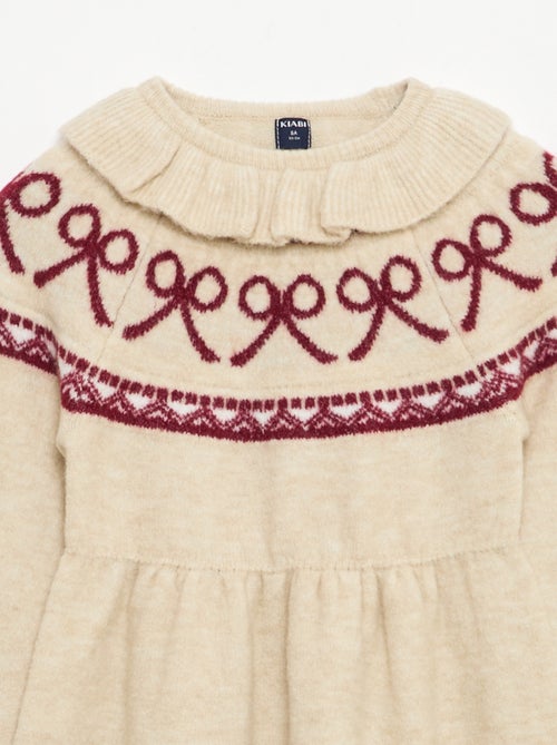 Vestido de malha fofa 'Natal' com gola babados - Kiabi