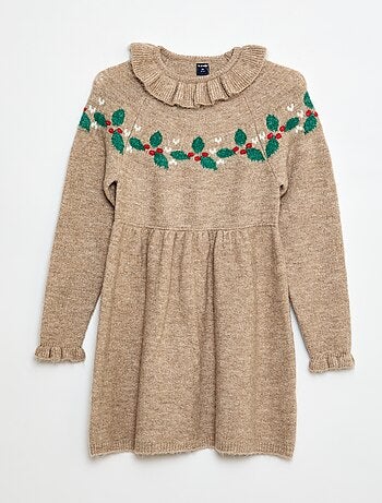 Vestido de malha fofa 'Natal' com gola babete