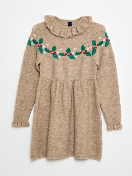 Vestido de malha fofa 'Natal' com gola babete - Kiabi