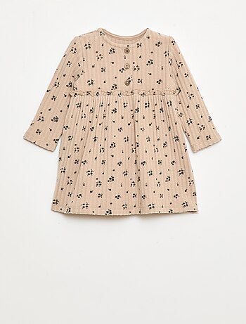 Vestido de malha macia canelada com gola abotoada