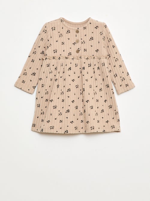 Vestido de malha fofinha canelada com gola abotoada - Kiabi