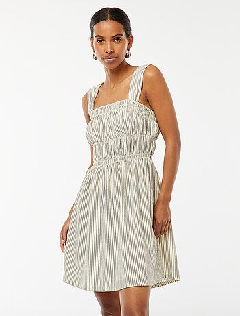 Vestido de malha gofrada às riscas com alças largas