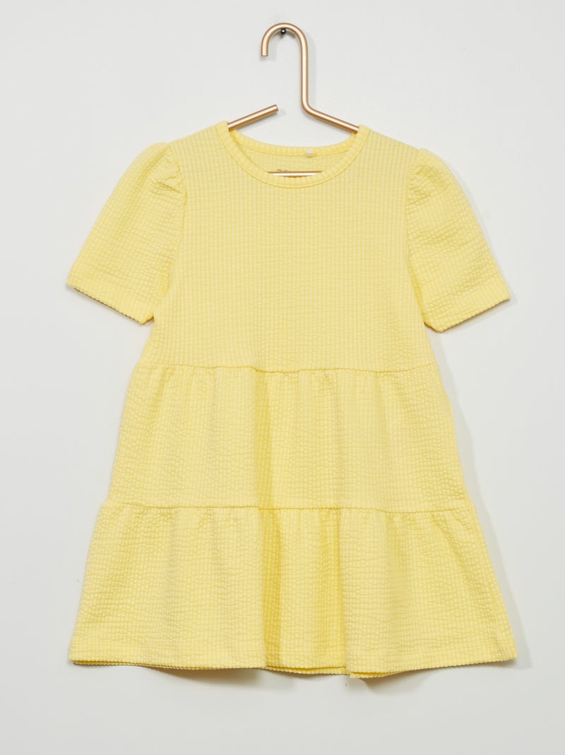 Vestido de malha gofrada de gola redonda Amarelo - Kiabi