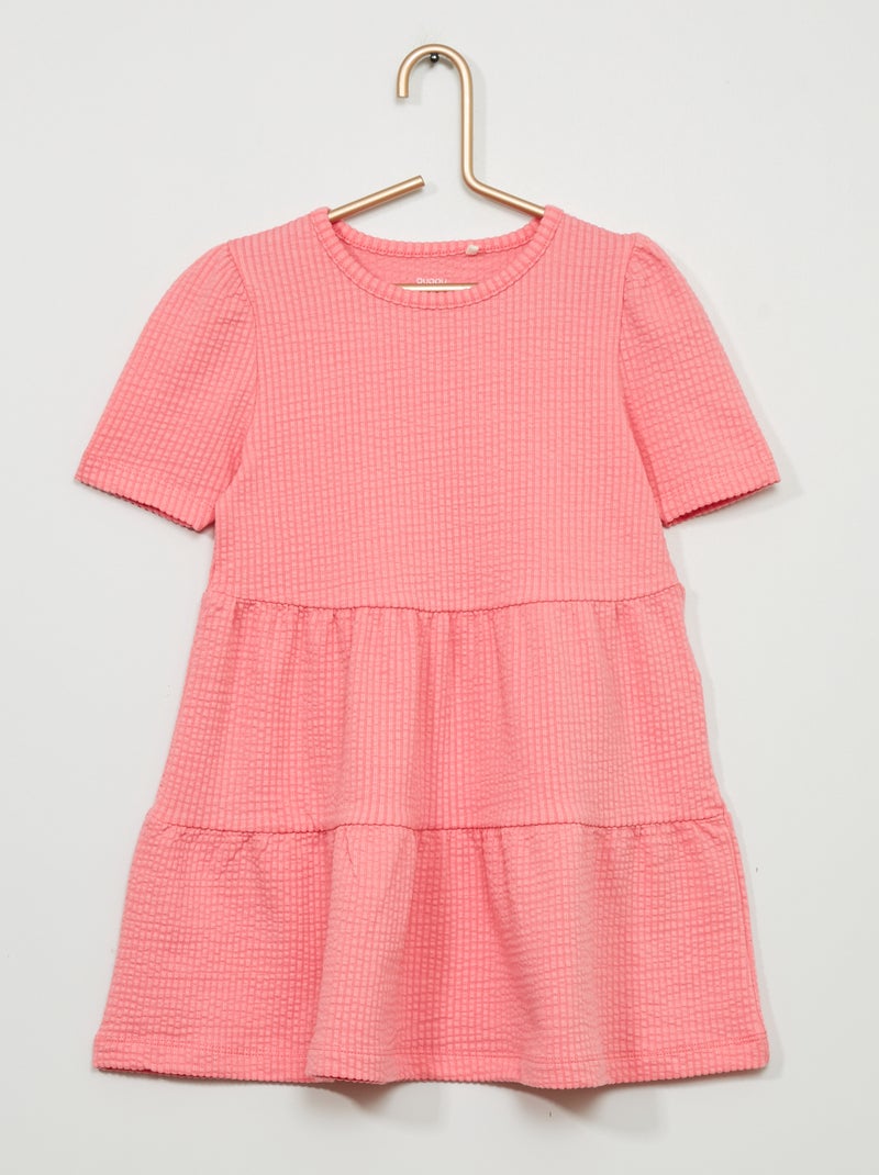 Vestido de malha gofrada de gola redonda Rosa - Kiabi