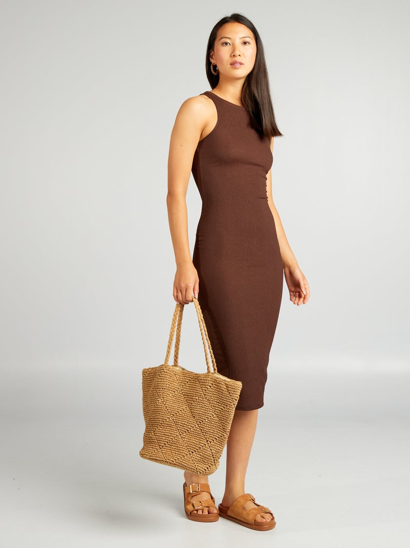 Vestido de malha gofrada e cavas americanas CASTANHO - Kiabi