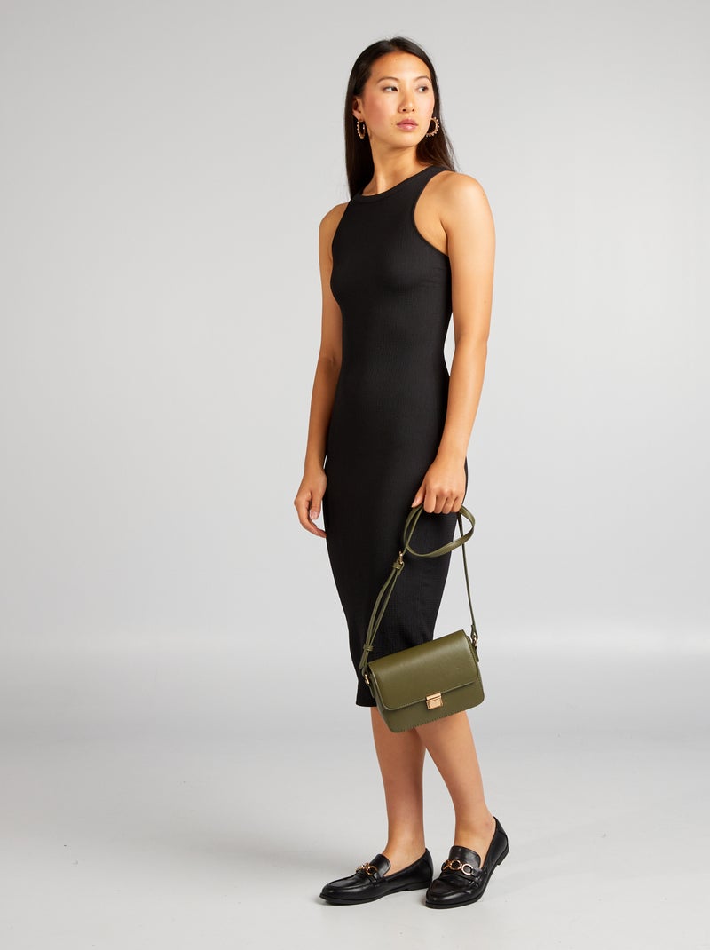 Vestido de malha gofrada e cavas americanas Preto - Kiabi