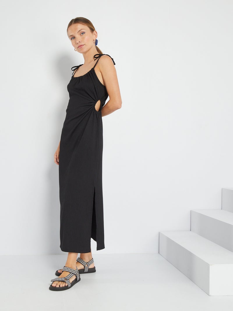 Vestido de malha gofrada Preto - Kiabi