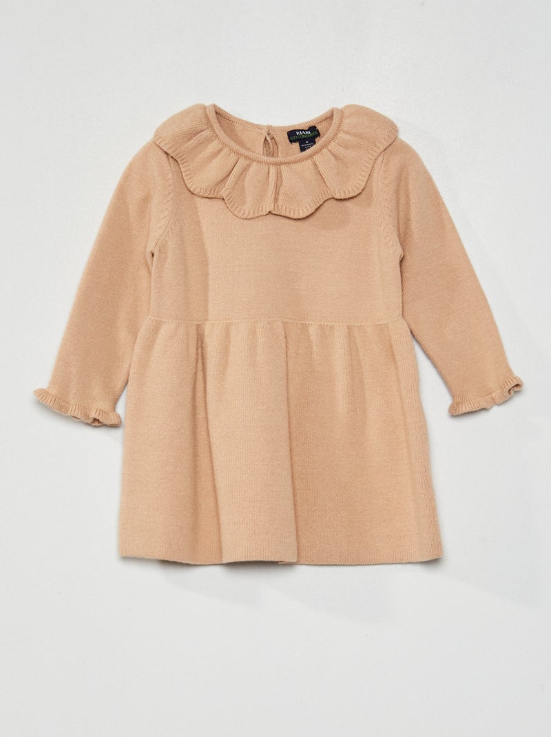 Vestido de malha gola com folhos BEGE - Kiabi