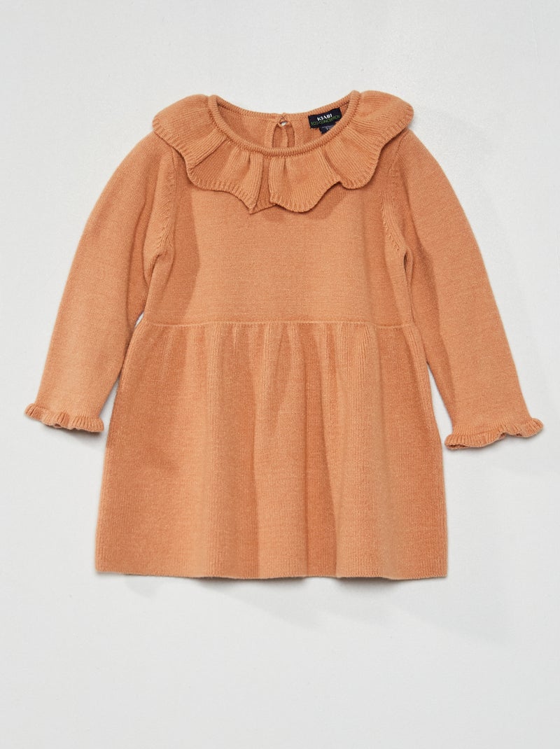 Vestido de malha gola com folhos ROSA - Kiabi