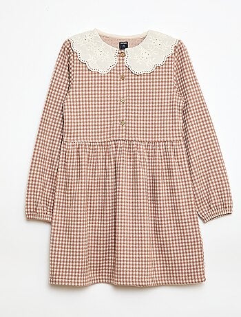 Vestido de malha jacquard com gola Claudine