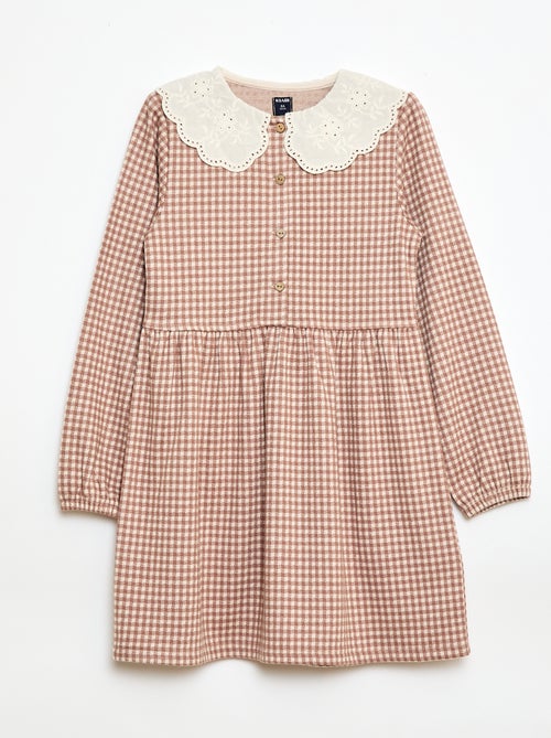 Vestido de malha jacquard com gola Claudine - Kiabi
