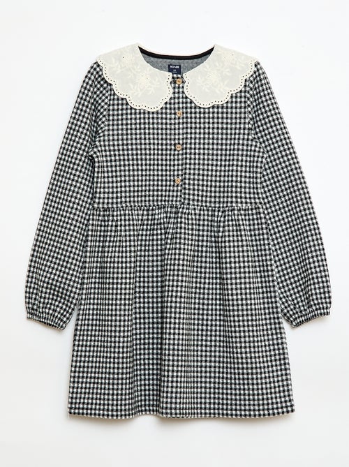 Vestido de malha jacquard com gola Claudine - Kiabi