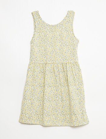 Vestido de malha leve alças finas com padrão integral em algodão