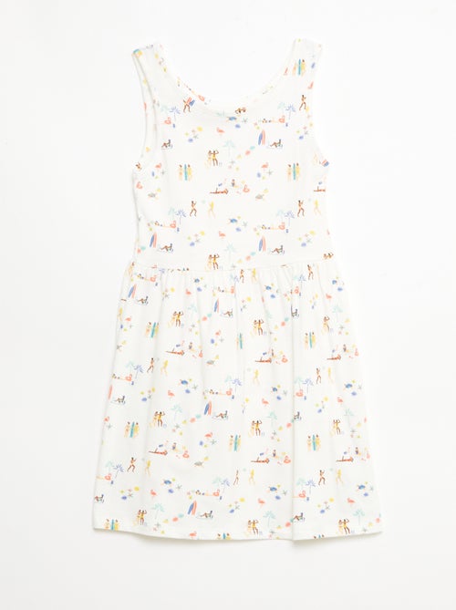 Vestido de malha leve alças finas com padrão integral em algodão - Kiabi