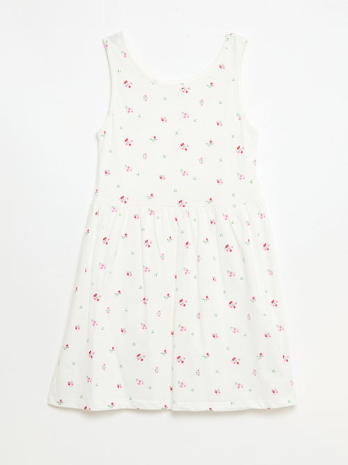 Vestido de malha leve alças finas com padrão integral em algodão - Kiabi