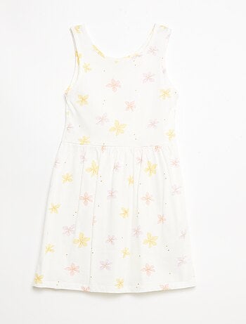Vestido de malha leve alças finas com padrão integral em algodão