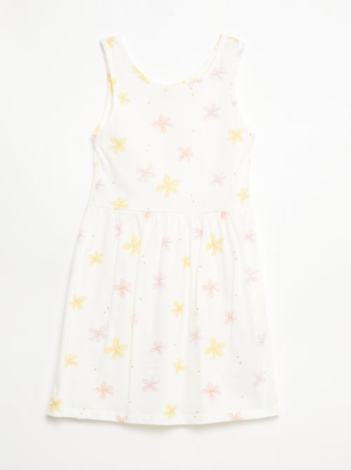 Vestido de malha leve alças finas com padrão integral em algodão - Kiabi