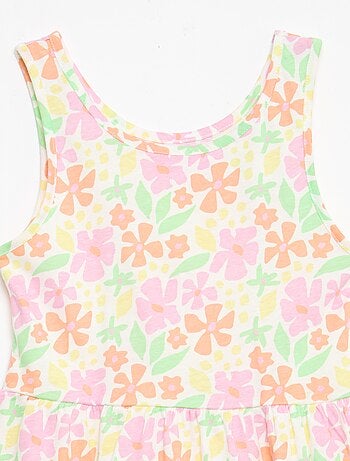 Vestido de malha leve alças finas com padrão integral em algodão
