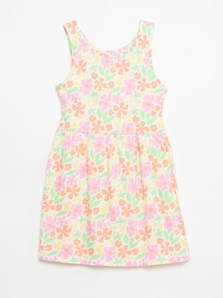 Vestido de malha leve alças finas com padrão integral em algodão