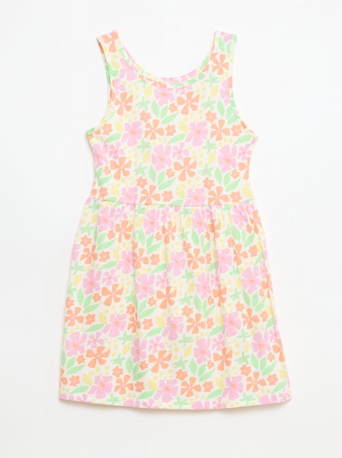 Vestido de malha leve alças finas com padrão integral em algodão - Kiabi