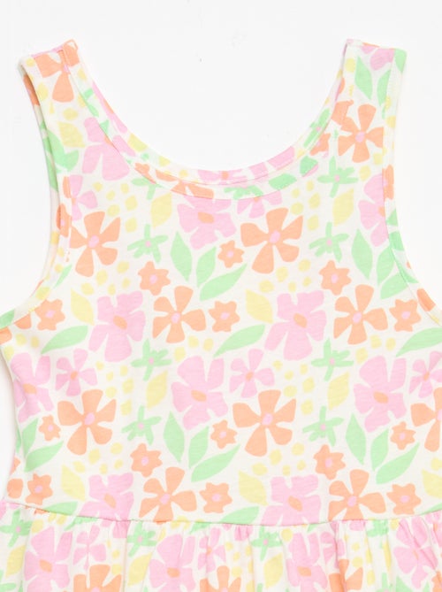 Vestido de malha leve alças finas com padrão integral em algodão - Kiabi