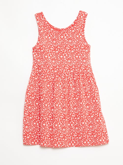 Vestido de malha leve alças finas com padrão integral em algodão - Kiabi