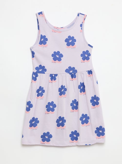 Vestido de malha leve alças finas com padrão integral em algodão - Kiabi